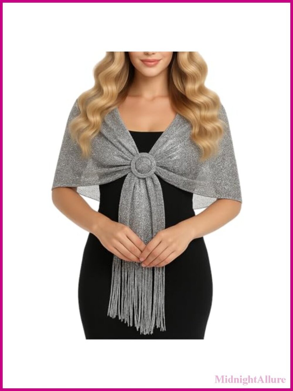 Metallic Yarn Shawl Wrap with Buckle & Clip for Evening Wedding Party